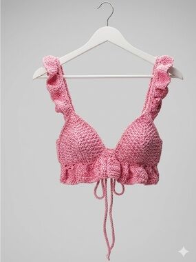 Pink Crochet Ruffle Bralette